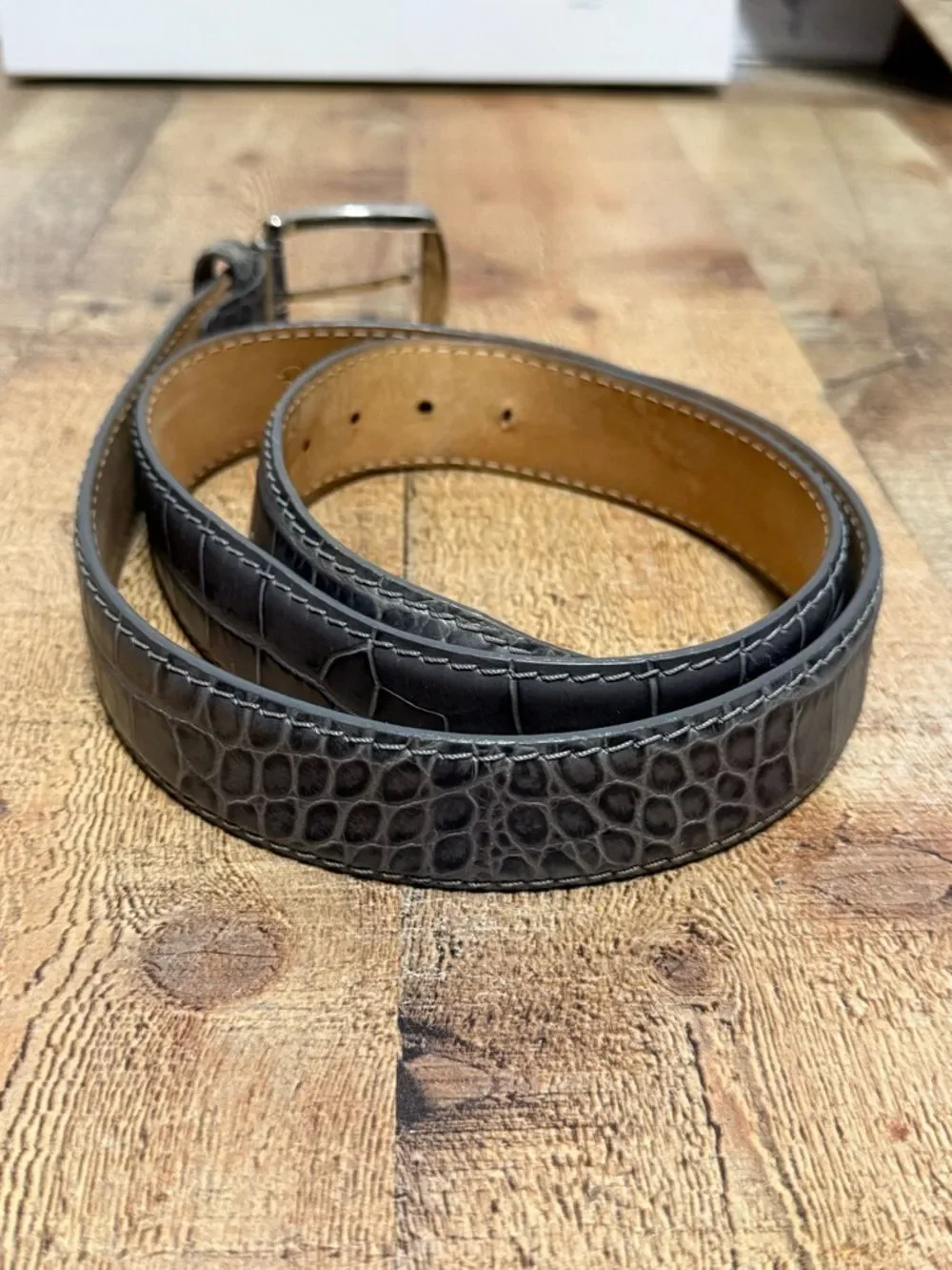 Roger Ximenez Gray Mock Croc Embossed Calf Leather Belt Luxury Gator Has Flaws*
